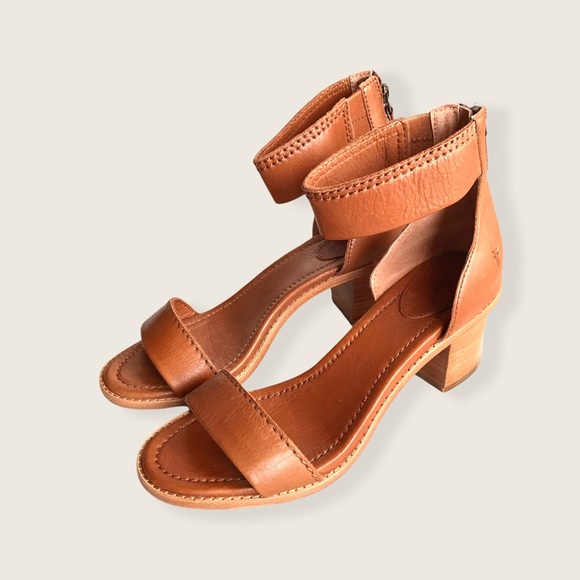 Frye Brielle Cognac Leather Chic Ankle Heel Sandal - Picture 8 of 16